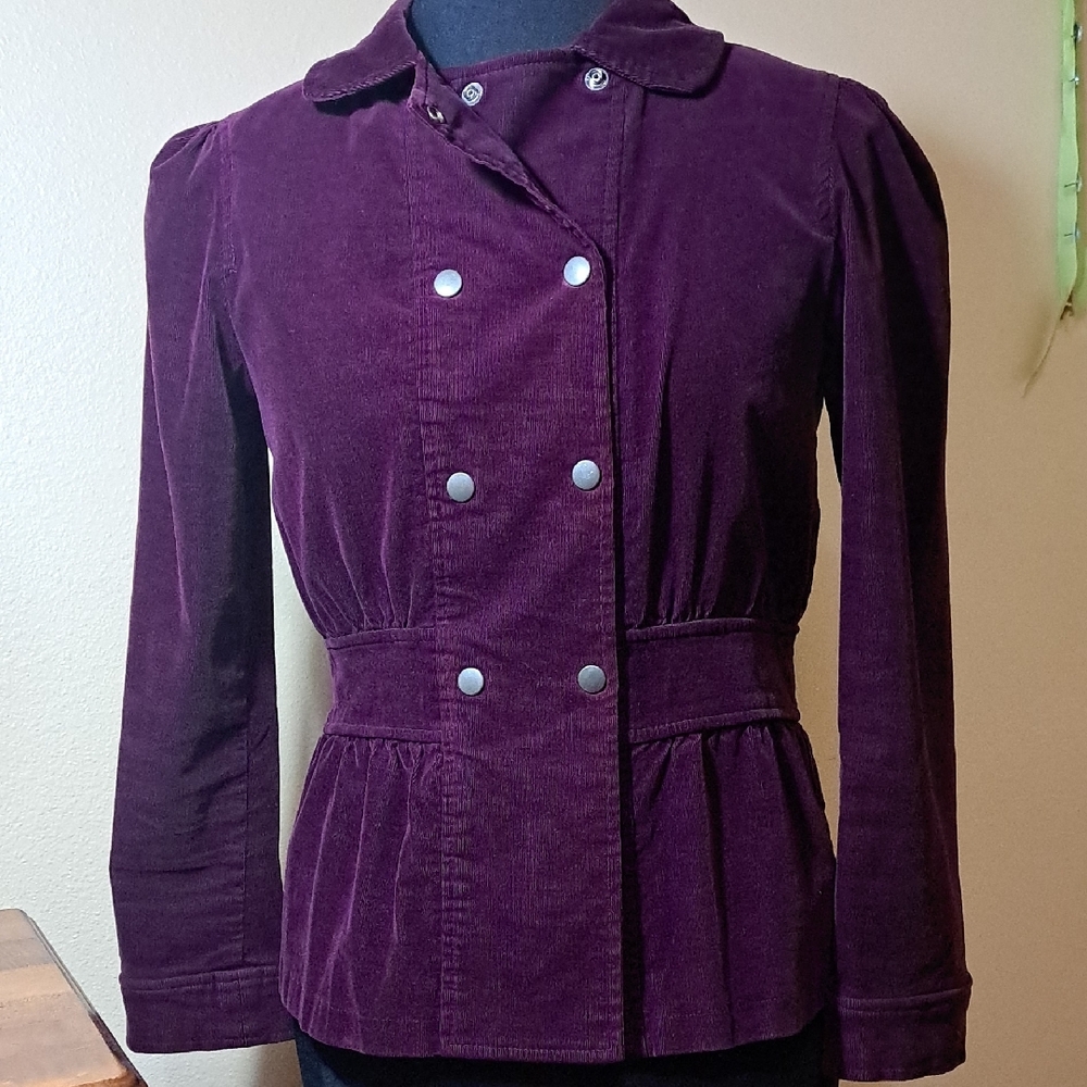 Purple Velvet Blazer with Military Silhouette
